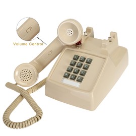 SOUJOY Vintage Cord Phone, Retro Landline Phone with Volume Control, Old Fashioned Loud Ringer Desk Phone for Home and Office, Beige