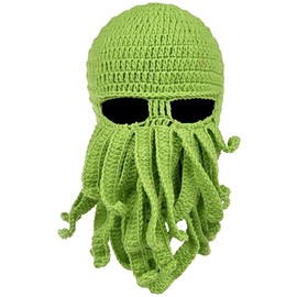 Funny Octopus Hat Full Beard Face Cover Ski Mask Soft Acrylic Winter Helmet Skullcap Balaclava Beanie Green