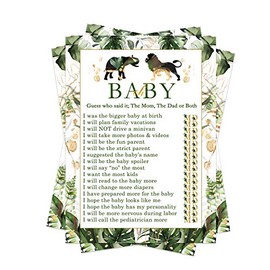 Tropical Jungle Baby Shower Game Pack - Mommy or Daddy (25 Cards) â Guess Which Parent Said It Activity â Sprinkle Royal Safari - Greenery and Gold â Neutral Boy or Girl