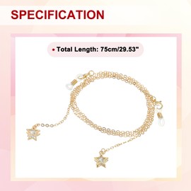 uxcell Beaded Glasses Chain, Star Eyeglass Chain Eyewear Retainer Eyeglasses Strap Holder Around Neck Sunglasses Chains for Women Girls, Gold