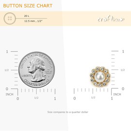 Craftisum Golden Decorative Rhinestone Faux Pearl Sewing Shank Buttons 20 Pcs - 12.5mm, 1/2"