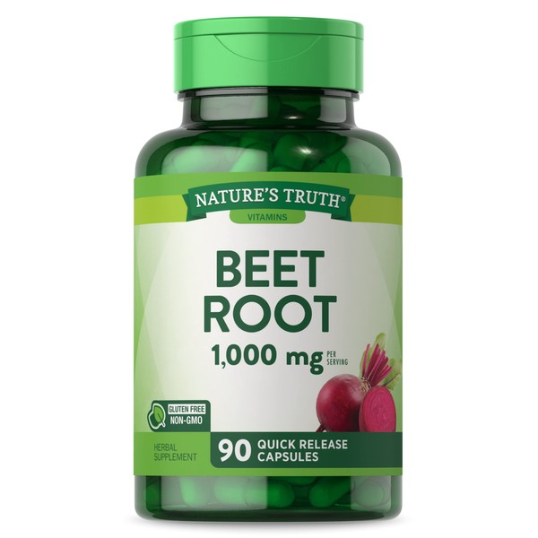 Nature's Truth Beet Root Capsules | 1000mg | 90 Pills | Herbal Extract | Gluten Free, Non-GMO Supplement, 90 Count