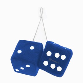 Zone Tech Blue 3" Square Hanging Dice-Soft Fuzzy Decorative Vehicle Hanging Mirror Dice with White Dots - Pair
