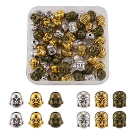 Cheriswelry 60pcs Tibetan Buddha Head Spacer Beads 3 Colors Buddhist Spiritual Loose Beads Charms for Jewellery Bracelet Making