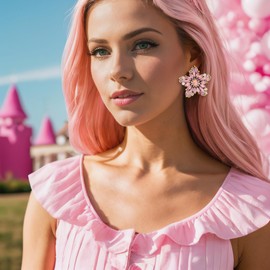 BriLove Cute Flower Ear Studs for Women, Rhinestone Marquise Simulated Pearl Floral Star-Shaped Stud Earrings for Women Summer Refreshing Seaside Idyllic Holiday Gift Pink Antique-Gold-tone