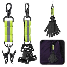 Nadisean Pack of 2 Fire Brigade Glove Holders with Reflective Strips, Green Glove Holder, Fire Brigade, Double Clip Glove Clips with Hiking Buckle for Hanging Gloves, Protective Helmets