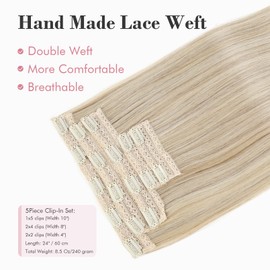 REECHO Clip in Hair Extensions, Hair Extensions Thick Long Lace Weft Lightweight Synthetic Hairpieces for Women (24 Inch-240 Gram(Pack of 5), Dark Ash Blonde)