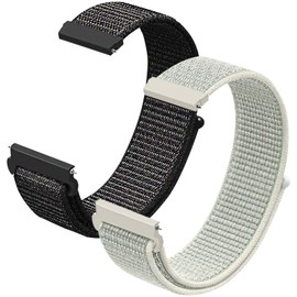 CeiBand Strap for 20 mm 22 mm, Nylon Soft Sports Bands, Replacement Strap with Velcro Fastening, Adjustable Watch Strap Men and Women, Black + White