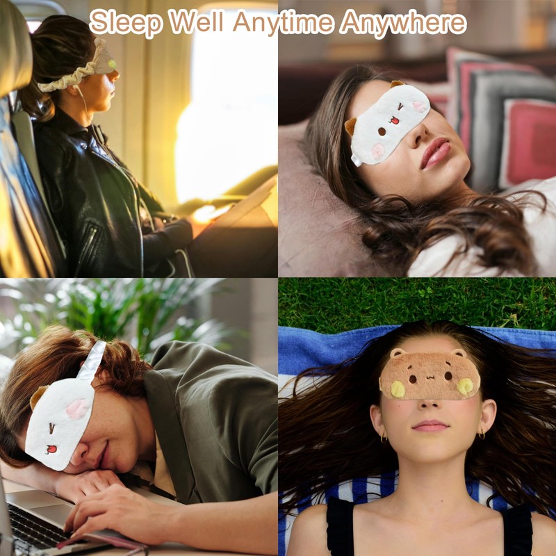2Pack Cute Bear Sleeping Mask Soft Plush Eye Cover Eyeshade