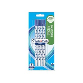 Paper Mate Magic+ Erasable Pen + Eradicator | Fine Point | Blue | 4 Count