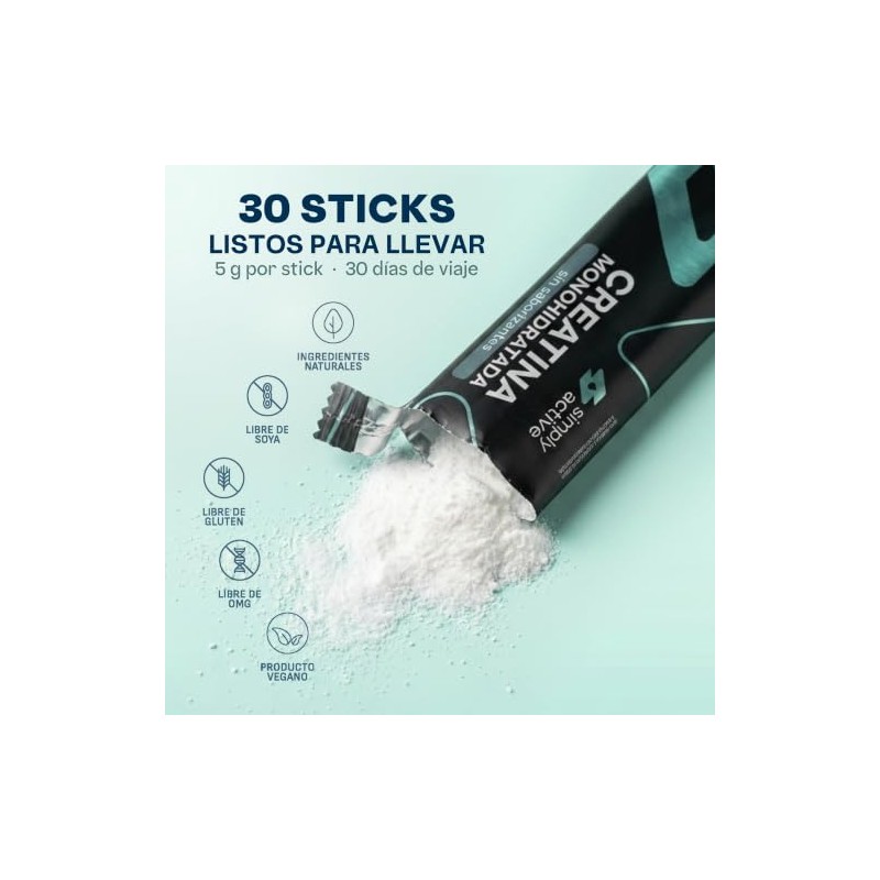 Creatina Monohidratada en Polvo - 30 Sticks Individuales | Sin