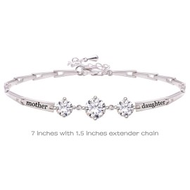 ALOV Jewelry Sterling Silver mother daughter Cubic Zirconia Bracelet