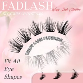 FADLASH Lash Clusters Wispy Eyelash Clusters D Curl Natural Individual Lashes 10-16 mm and Waterproof Cluster Eyelash Extensions with Soft Thin Band (JC07, 10-16mm)