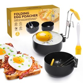 Egg Ring, Egg Boiler Poached, Pack of 2 Stainless Steel Egg Rings Collapsible Hang with an Oil Brush Non Stick Coating for Egg Frying, Shaping, Pancakes, Mini Burger