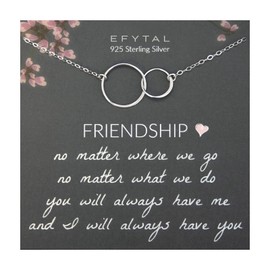 EFYTAL Friendship Necklace, Two Circle Sterling Silver Necklace for Women, Gifts for Friends Female, Best Friend Necklaces for Women, Bff Gifts for Women, Best Friend Jewelry for Women