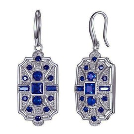 Pendientes colgantes con diseño geométrico clásico estilo Art Déco, estilo retro antiguo, zafiro azul real, diamantes de imitación para bodas, bailes, formales, fiestas de Gatsby