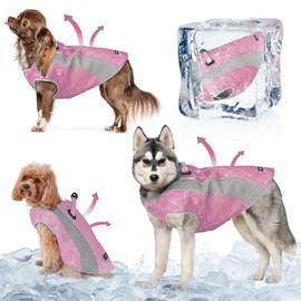 TOPSOSO Dog Cooling Vest, 2024 Upgraded Breathable Cooling Jacket for Dogs, Ice Silk Cooling Coat with Double Adjustable Zippers and D-rings Buckle for Summer Puppy Outdoor Camping Activity (Pink, L)