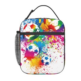 Bolsa de almuerzo reutilizable con diseño de pelota de fútbol y balón de fútbol, bolsa de almuerzo portátil para hombres, mujeres, adultos, trabajo, viajes, picnic