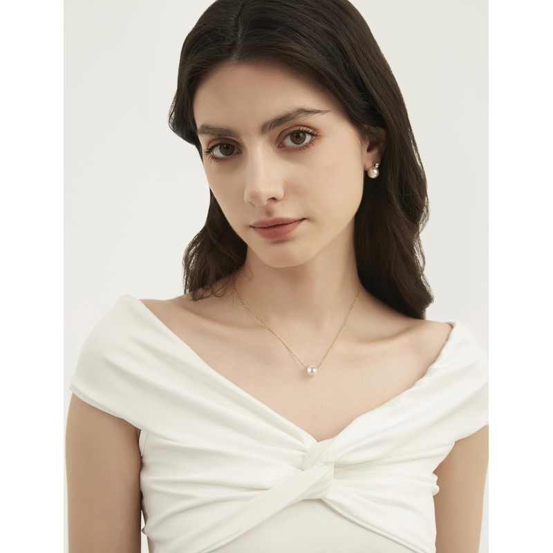 Mameloly Pearl Necklaces for Women Dainty 14K Gold Plated O-link