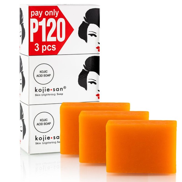 Kojie San Skin Brightening Soap – The Original Kojic Acid Soap that Reduces Dark Spots, Hyper-pigmentation, & other types of skin damage – 100g x 3 Bars