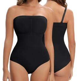 Lenashape - Body sin tirantes para mujer, diseño triangular con control de abdomen, sin costuras para esculpir el cuerpo, Negro -, L