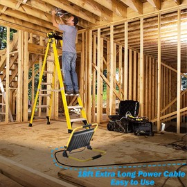 QENLAI 36000LM LED 300W Work Light, Portable Flood Light with 18FT Cord, IP66 Waterproof 5000K Worklight Floodlight for Outdoor, Job Site Workshop Garage Construction Site Lighting