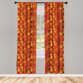 Ambesonne Orange Window Curtains Pack of 2, Colorful Autumn Fall Season Maple Leaves in Unusual Designs Nature Print, Lightweight Set with Rod Pocket, 4 Panels of - 28" x 63", Burnt Orange
