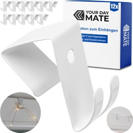 Window Hooks for Hanging, Pack of 12, White, Metal, Decorative Hooks for 12 to 17 mm Wing Thickness, Door Hooks without Gluing and Drilling, Window Clip for Fairy Lights, Decoration, Door Wreath,