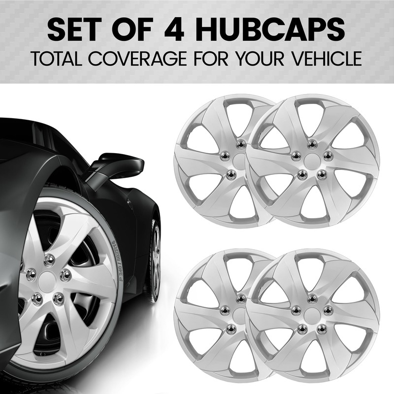 BDK (4-Pack) Premium Black/Silver Hubcaps 16" Wheel Rim Cover Hub