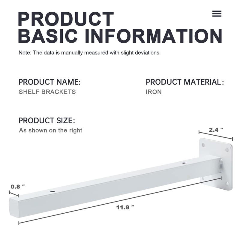 White Shelf Brackets 12 Inch, Heavy Duty Wall Mounted Metal