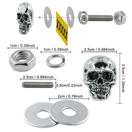 Bashineng Skull License Plate Bolts Fasteners License Plate Screw Decoration Cute Unique Cool Funny Stainless Steels Screw Kit Universal Fit Most Cars Truck Motorcycle 4 Pcs (Silver)