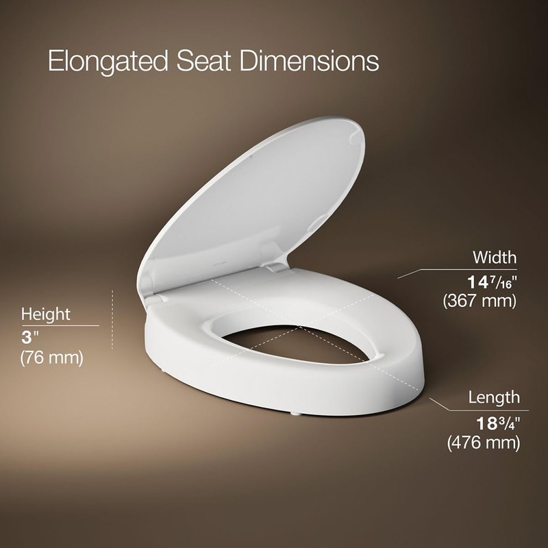 KOHLER 25875-0 Hyten 3" Height, Elevated Soft Close Elongated Toilet