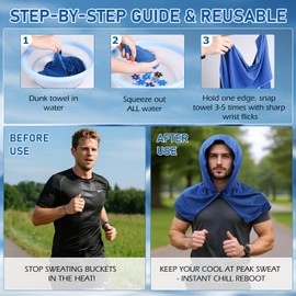Cooling Hoodie Towels (2-Pack) - Reusable, Sweat-Absorbing Cooling Wrap for Neck & Face. Instant Cold Towel for Gym, Sports, and Hot Weather Activities
