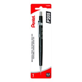 Pentel P200 Drafting Mechanical Pencil, 0.5mm Fine Point, Writing, Drawing, School Supplies, Metal Tip, Black Barrel, P205BP, 1 Pack