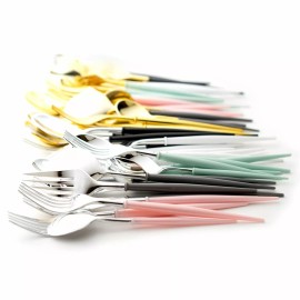 Decorline 40 Pc Elegant Gold and Turquoise Two Tone Cutlery Premium Plastic For Parties