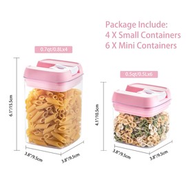 U-QE Airtight Food Storage Container Set-10 Piece BPA Free Clear Plastic Cereal Canisters with Easy Lock Lids-Kitchen & Pantry Organization Containers for Sugar, Flour, Cereal, Labels & Marker(Pink)
