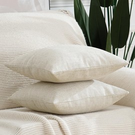 Madizz Set of 2 Faux Linen Cushion Covers, Soft Decorative Cushion Cover for Sofa, Bedroom, Light Beige, 65 x 65 cm, Square