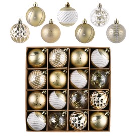 Valery Madelyn Christmas Baubles Set 16pcs 60mm, White and Gold Shatterproof Christmas Ball Ornaments for Xmas Tree Decorations