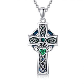 ONEFINITY Claddagh Keltisches Kreuz 925 Sterling Silber Keltischer Knoten Kreuz Anhänger Halskette Kreuz Irischer Schmuck Geschenk Für Damen