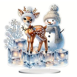 Syntego 5D DIY Christmas Diamond Painting Art Kit Crystal Embroidery Rhinestone Acrylic Table Top Decoration (Snowman and Reindeer 1)