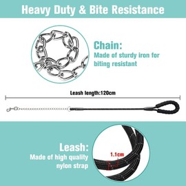 MIHACHI Anti Chew Dog Lead - Heavy Duty Rope Dog Leash with No Bite Chain and Soft Padded Handle, No Tangle Strong Leash with Reflective Threads
