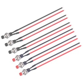 sourcing map Set of 6 1A 250V AC 7mm Mini Momentary Push Button Switch SPST PBS-110 NO Black/Red Switch Button with Pre-Soldered Wires for Electronic Devices Household Appliances