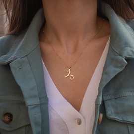 WANDA PLATA Zodiac Sign Necklace for Women 925 Chain 45 cm + 5 cm Sterling Silver Gold-Plated Horoscope Pendant Astrology, Sterling Silver Gold