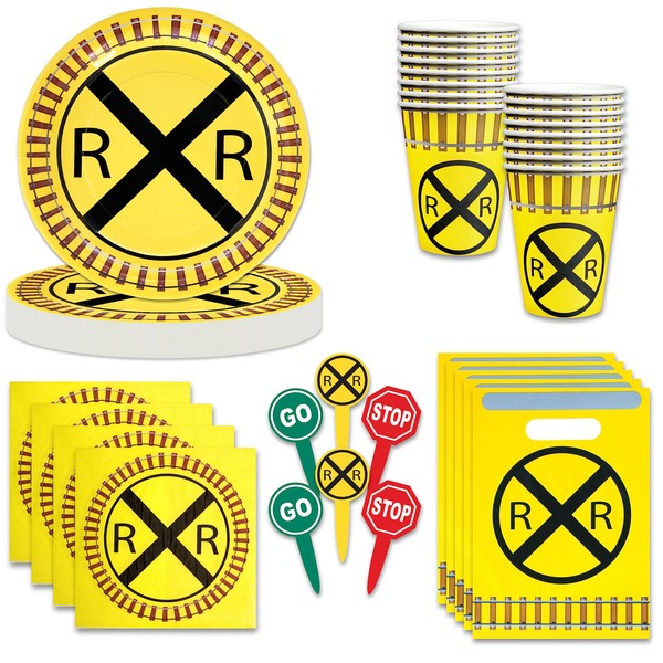 Havercamp Railroad Party for 16! Includes 16 ea. Lg. 9” Plates, Lg. Napkins, 12oz. Cups & Loot Bags and 24 Food/Party Picks. 88 Pcs.