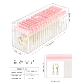 VELDIVIA Acrylic Jewelry Box Organizer, Clear Jewelry Organizer and Storage with 20 Portable Anti Tarnish Jewelry bags, Travel Jewelry Case for Rings/Earrings/Necklaces Gift for Women Girls (Pink)