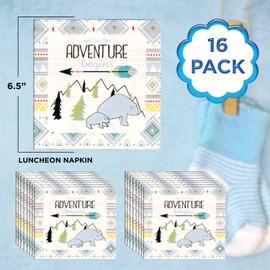 Havercamp Adventure Begins 16 Pack Paper Luncheon Napkins – Tribal Adventure Pattern Square Disposable Lunch Napkins for Baby Showers, Gender Reveal & Birthday Party Supplies