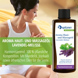 Spitzner Aroma Haut- & Massageöl Lavendel-Melisse (190 ml) – harmonisierendes Massage Öl mit Jojobaöl, Mandelöl & ätherischen Ölen, ohne Konservierungsstoffe