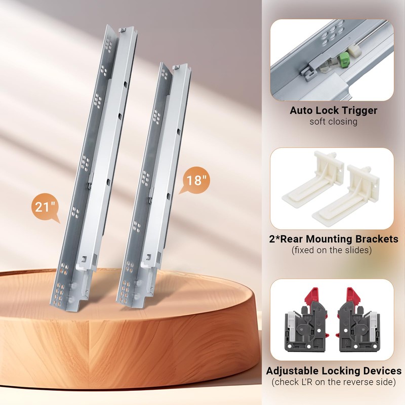 Probrico 1 Pair 18 Inch Undermount Drawer Slides, Concealed Drawer