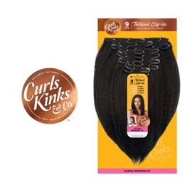 Sensationnel Curls Kinksandco Clip In - Alpha Woman 12 Inch 9 Piece Pack Easy to Use Clips for Natural 3C to 4C Hair (1 JETBLACK)