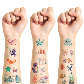 80 Piece Ocean & Sea Creature Temporary Tattoo Set - Shark, Whale & Marine Life Waterproof Fake Tattoos for Themed Parties, Costumes & Events